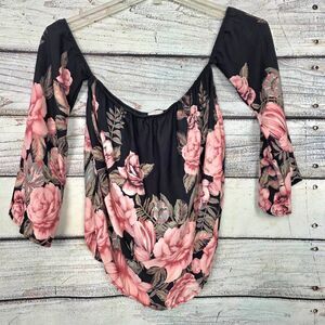 Daytrip Floral Off Shoulder Blouse Black Pink Women’s S